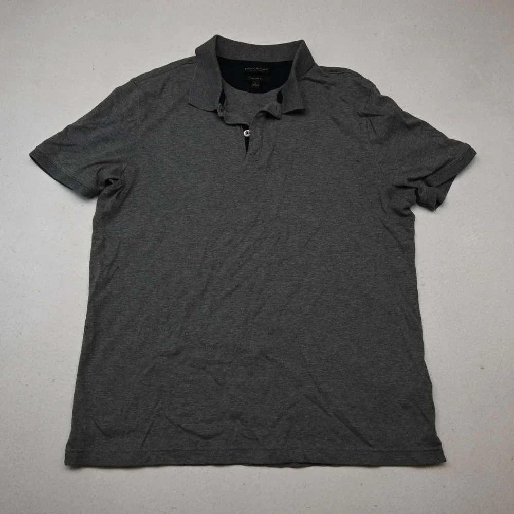 Banana Republic Large L Gray Luxury Touch Standard Fit S/S Soft Mens Polo Shirt